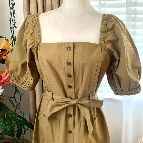 Amour Vert Square Neck Button Front Dress in Elm 100% Cotton - Picture 7 of 13